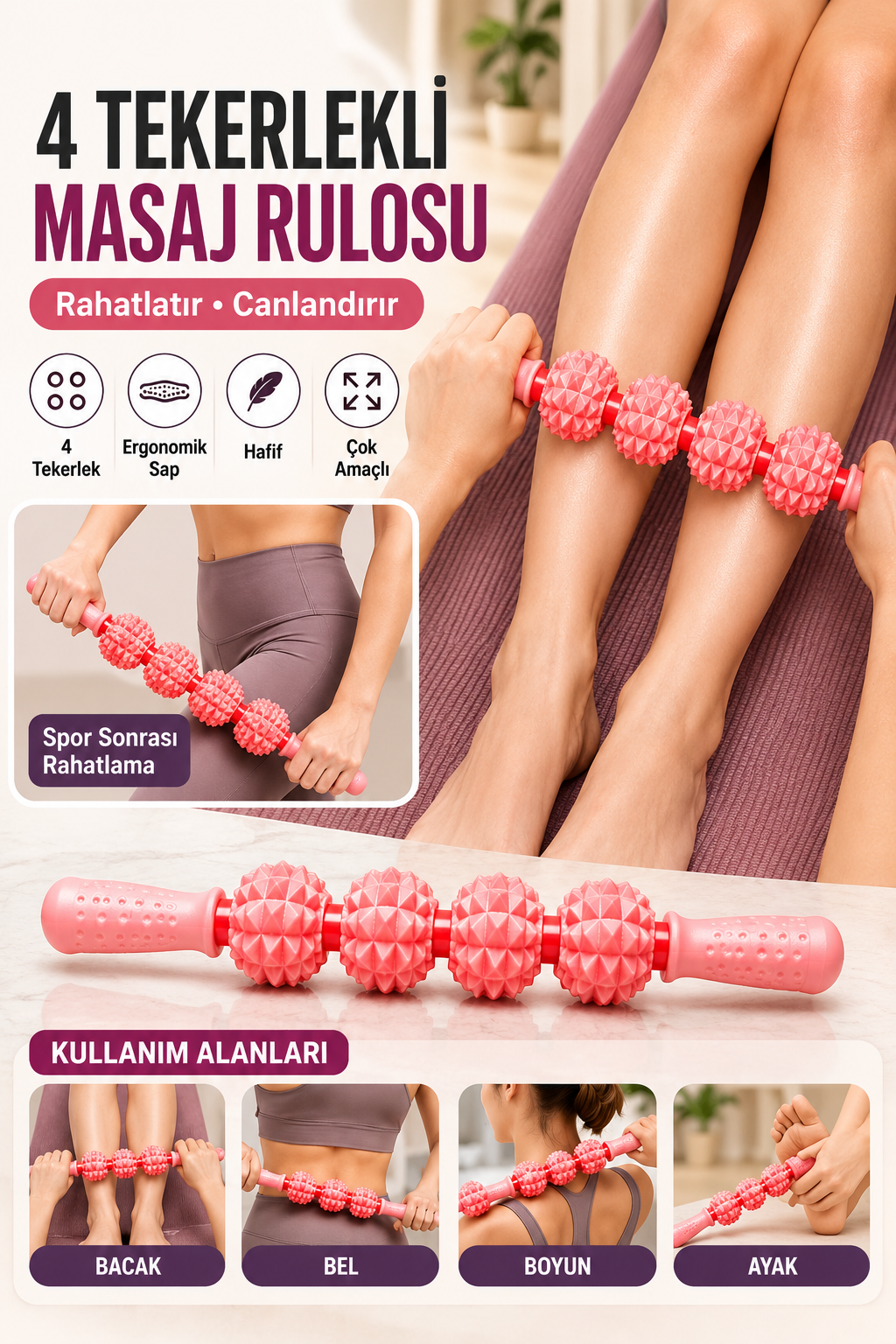 4 Tekerlekli Çok Amaçlı Masaj Rulosu