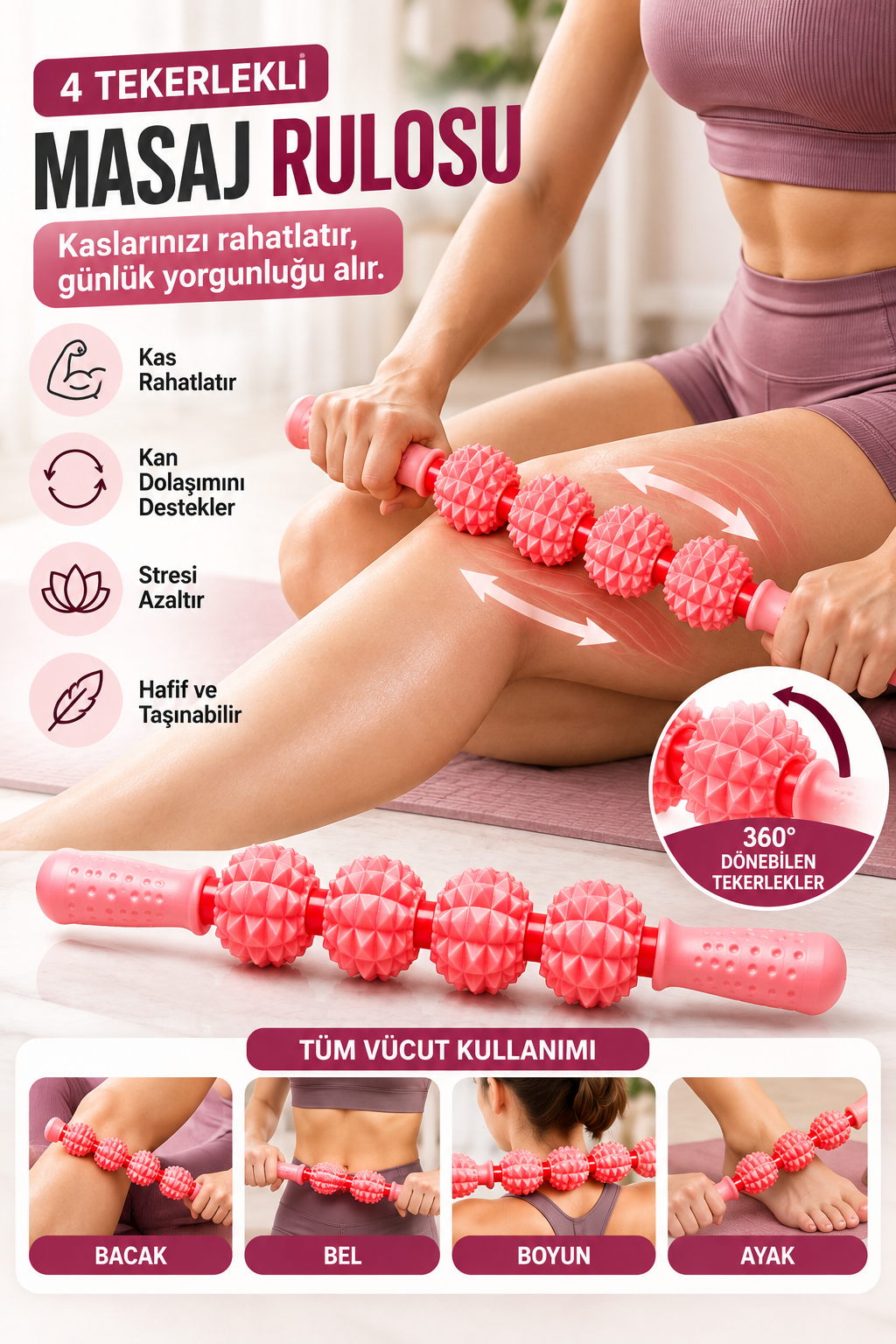 4 Tekerlekli Çok Amaçlı Masaj Rulosu