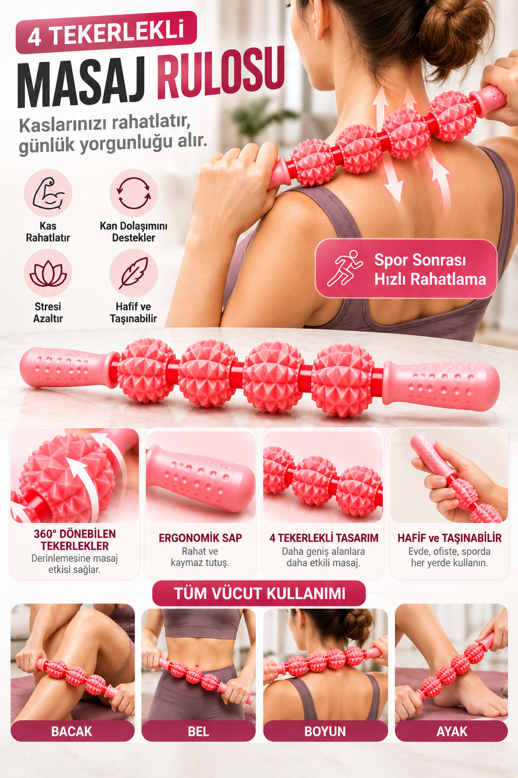 4 Tekerlekli Çok Amaçlı Masaj Rulosu
